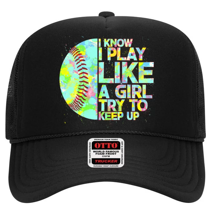 Softball Play Like A Girl High Crown Mesh Trucker Hat