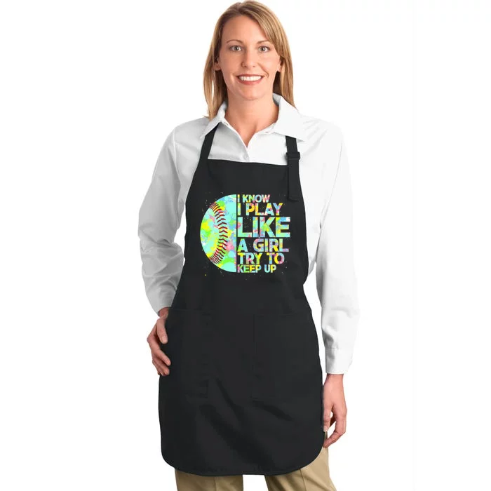 Softball Play Like A Girl Full-Length Apron With Pocket