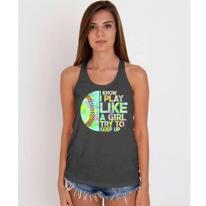 Softball Play Like A Girl Women's Knotted Racerback Tank