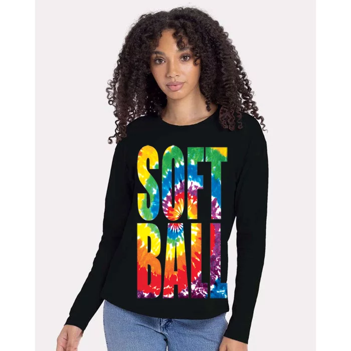 Softball Retro Tie Dye Womens Cotton Relaxed Long Sleeve T-Shirt