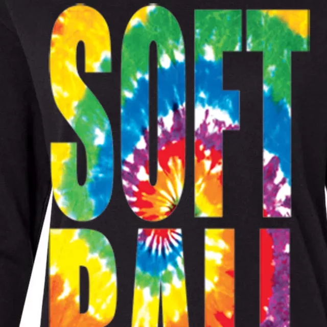 Softball Retro Tie Dye Womens Cotton Relaxed Long Sleeve T-Shirt