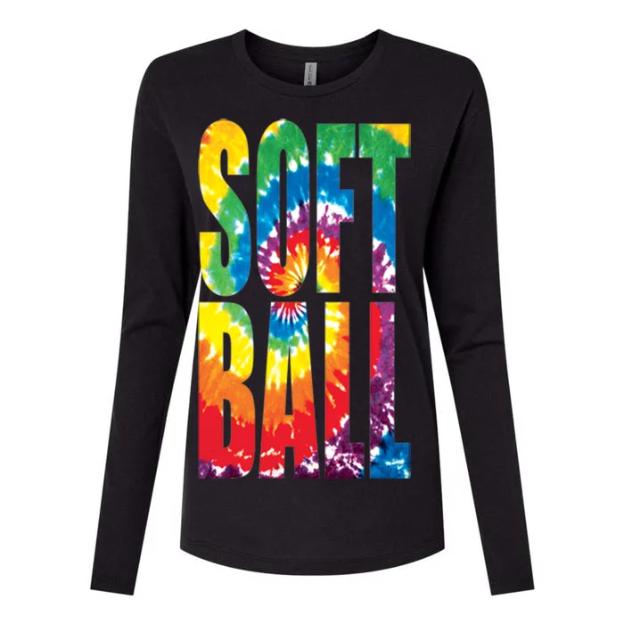 Softball Retro Tie Dye Womens Cotton Relaxed Long Sleeve T-Shirt