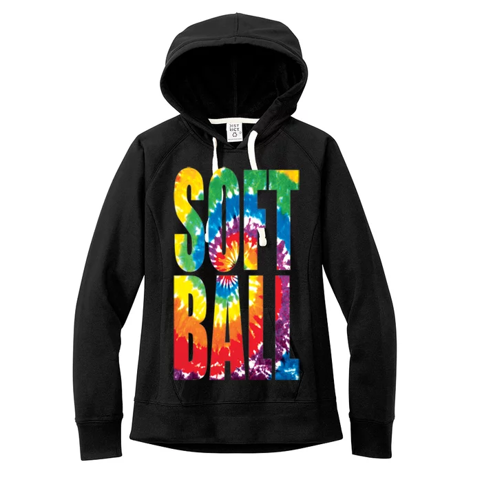 Softball Retro Tie Dye Women's Fleece Hoodie