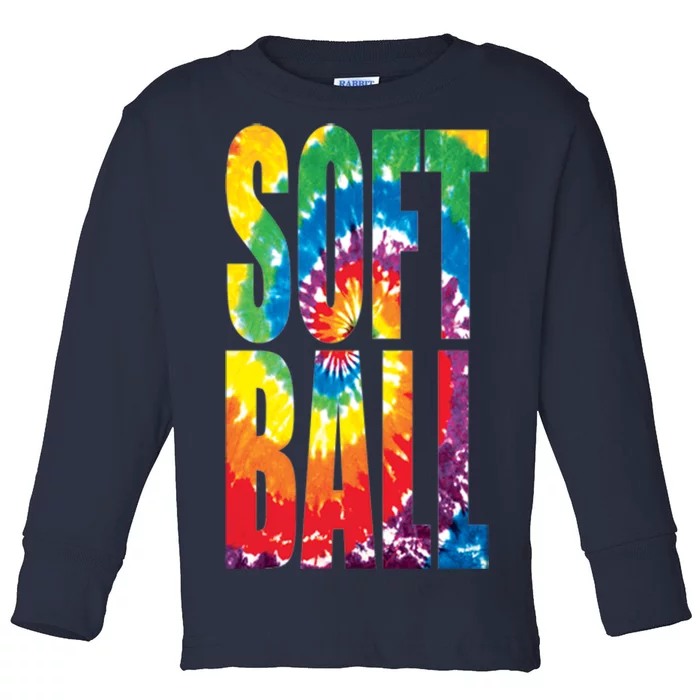 Softball Retro Tie Dye Toddler Long Sleeve Shirt