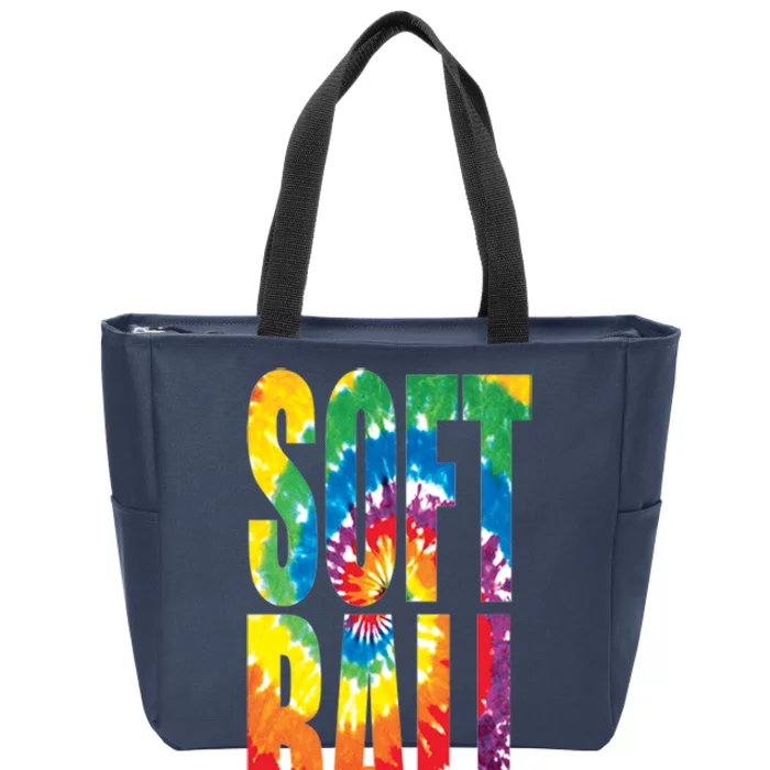 Softball Retro Tie Dye Zip Tote Bag