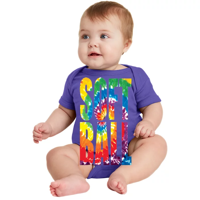 Softball Retro Tie Dye Baby Bodysuit