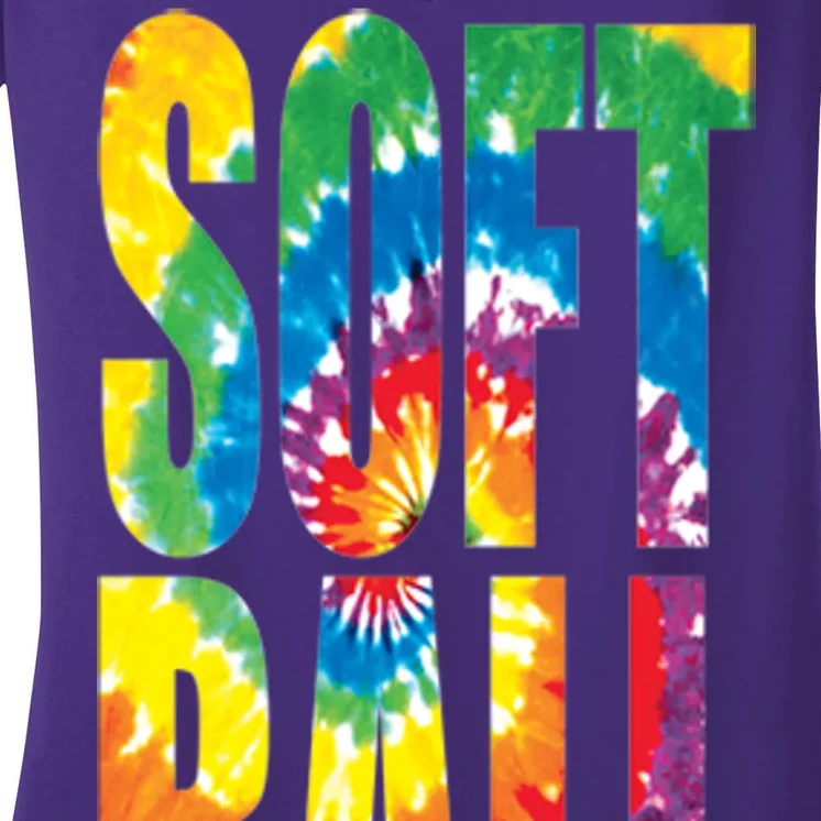 Softball Retro Tie Dye Women's V-Neck T-Shirt