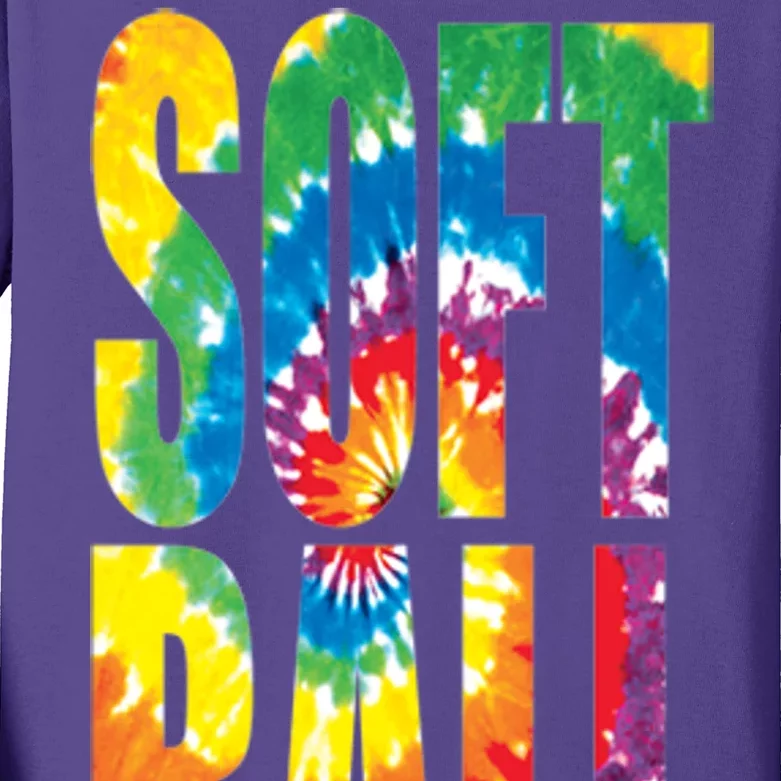 Softball Retro Tie Dye Kids Long Sleeve Shirt