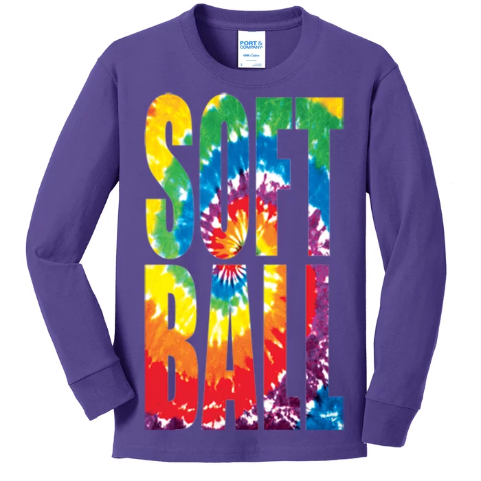 Softball Retro Tie Dye Kids Long Sleeve Shirt