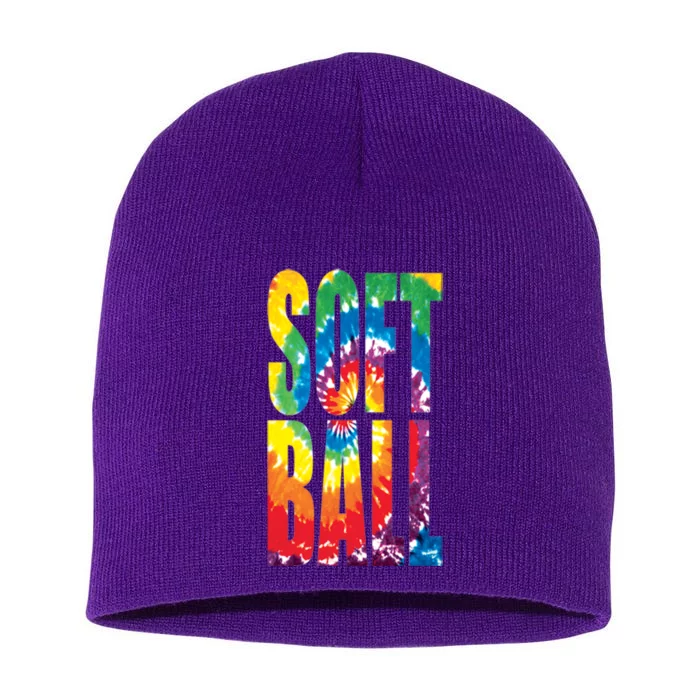 Softball Retro Tie Dye Short Acrylic Beanie