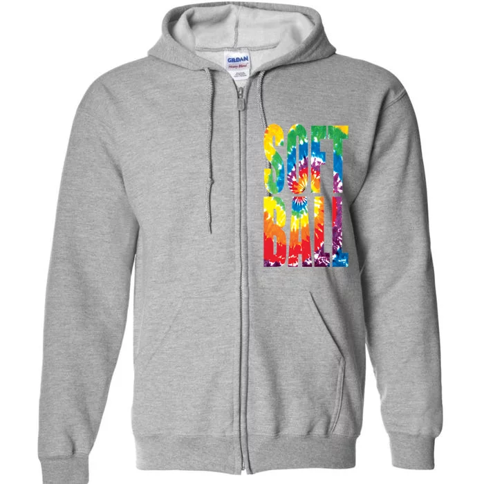 Softball Retro Tie Dye Full Zip Hoodie