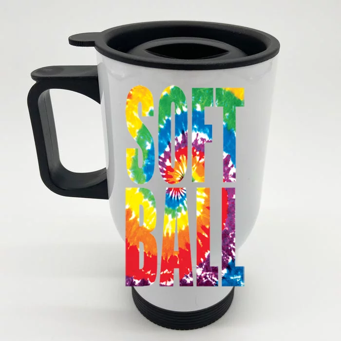 Softball Retro Tie Dye Front & Back Stainless Steel Travel Mug