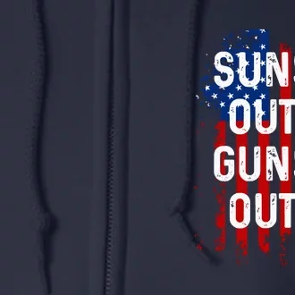 Suns Out Guns Out Men Women 4th Of July USA Flag Gift Full Zip Hoodie