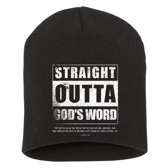 Straight Outta Gods Word John 3 16 Jesus Christian Lord Short Acrylic Beanie