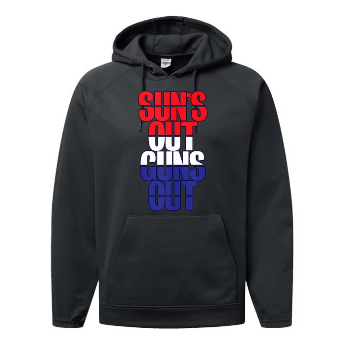 SunS Out Guns Out Red White And Blue Performance Fleece Hoodie