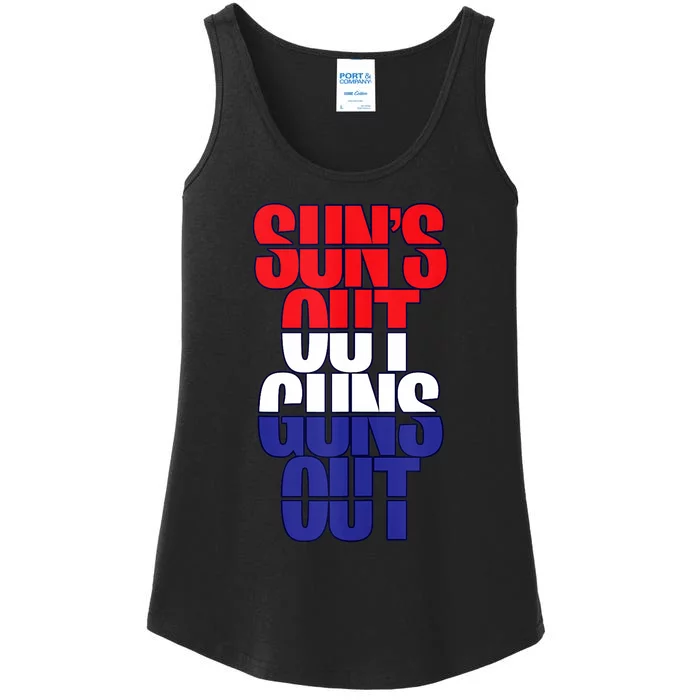 SunS Out Guns Out Red White And Blue Ladies Essential Tank