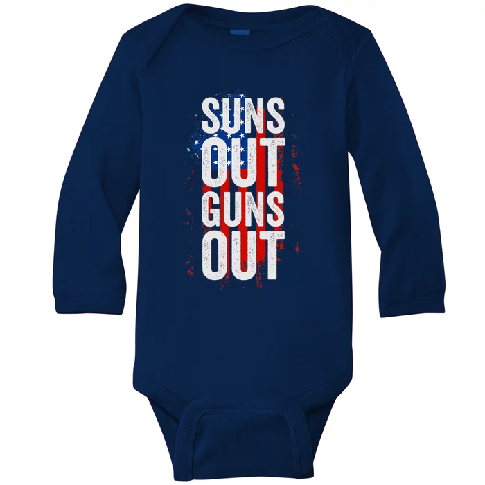 Suns Out Guns Out Tank Top Men Women 4th Of July USA Flag Baby Long Sleeve Bodysuit