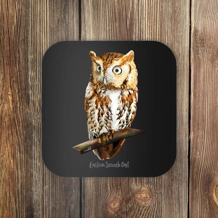 Screech Owl Graphic Birder Wildlife Bird Watching Coaster