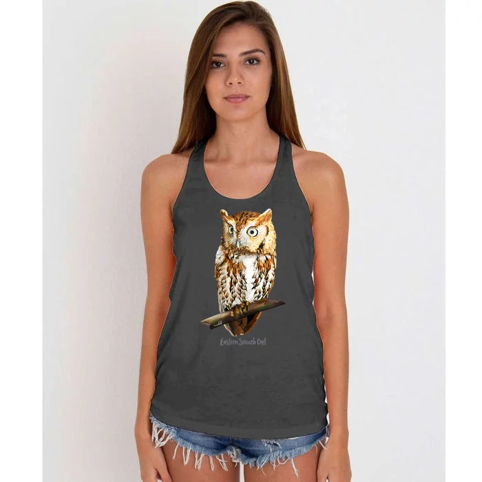 Screech Owl Graphic Birder Wildlife Bird Watching Women's Knotted Racerback Tank