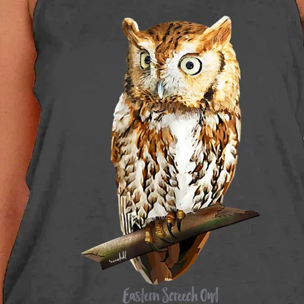 Screech Owl Graphic Birder Wildlife Bird Watching Women's Knotted Racerback Tank