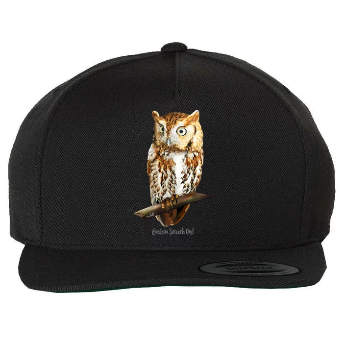 Screech Owl Graphic Birder Wildlife Bird Watching Wool Snapback Cap