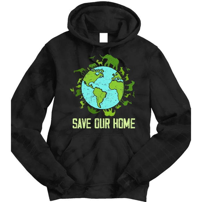 Save Our Home Animals Wildlife Conservation Earth Day 2024 Tie Dye Hoodie