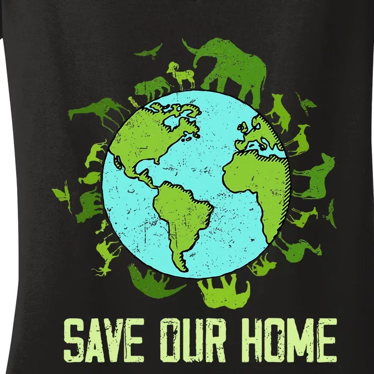 Save Our Home Animals Wildlife Conservation Earth Day 2024 Women's V-Neck T-Shirt