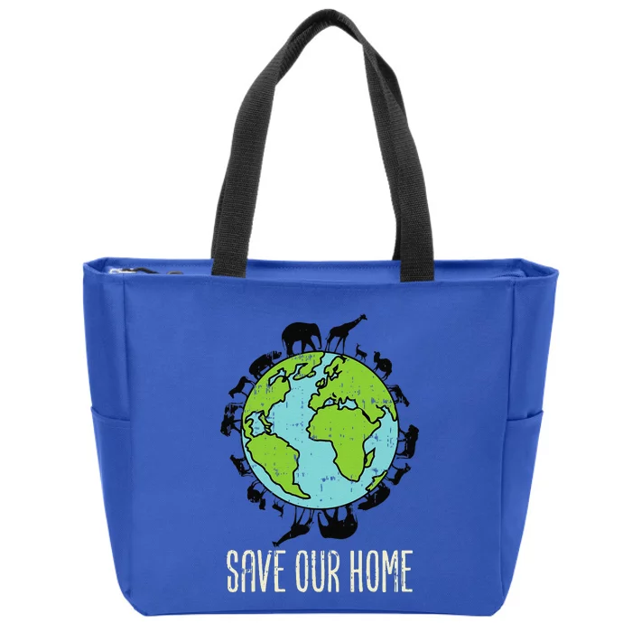 Save Our Home Animals Wildlife Conservation Earth Day Gift Zip Tote Bag