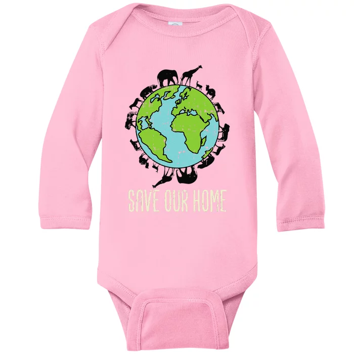 Save Our Home Animals Wildlife Conservation Earth Day Gift Baby Long Sleeve Bodysuit