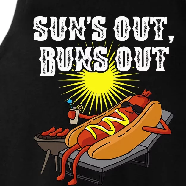 Suns Out Hot Dog Buns Out Funny Sausage Bbq Food Barbecue Ladies Tri-Blend Wicking Tank