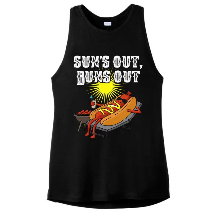 Suns Out Hot Dog Buns Out Funny Sausage Bbq Food Barbecue Ladies Tri-Blend Wicking Tank