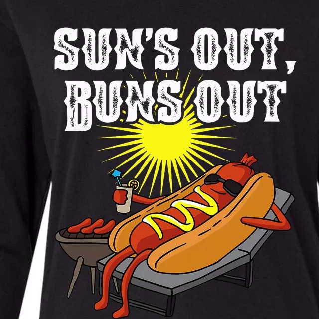 Suns Out Hot Dog Buns Out Funny Sausage Bbq Food Barbecue Womens Cotton Relaxed Long Sleeve T-Shirt