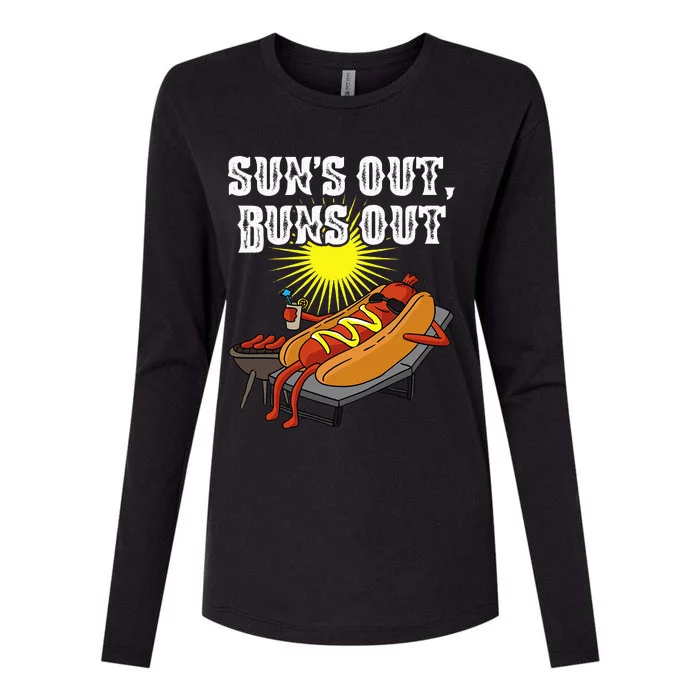 Suns Out Hot Dog Buns Out Funny Sausage Bbq Food Barbecue Womens Cotton Relaxed Long Sleeve T-Shirt