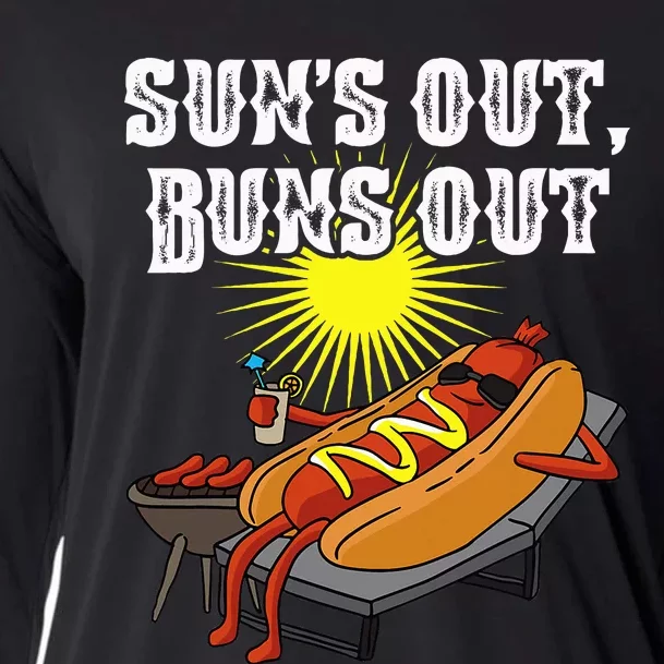 Suns Out Hot Dog Buns Out Funny Sausage Bbq Food Barbecue Cooling Performance Long Sleeve Crew