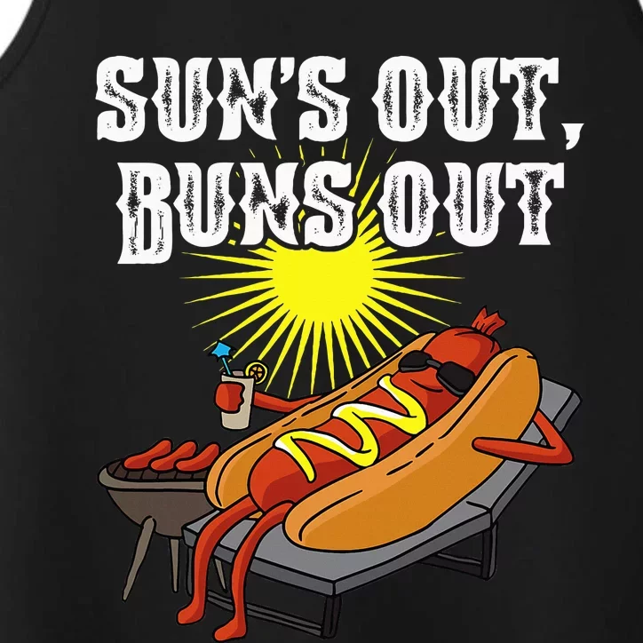 Suns Out Hot Dog Buns Out Funny Sausage Bbq Food Barbecue Performance Tank