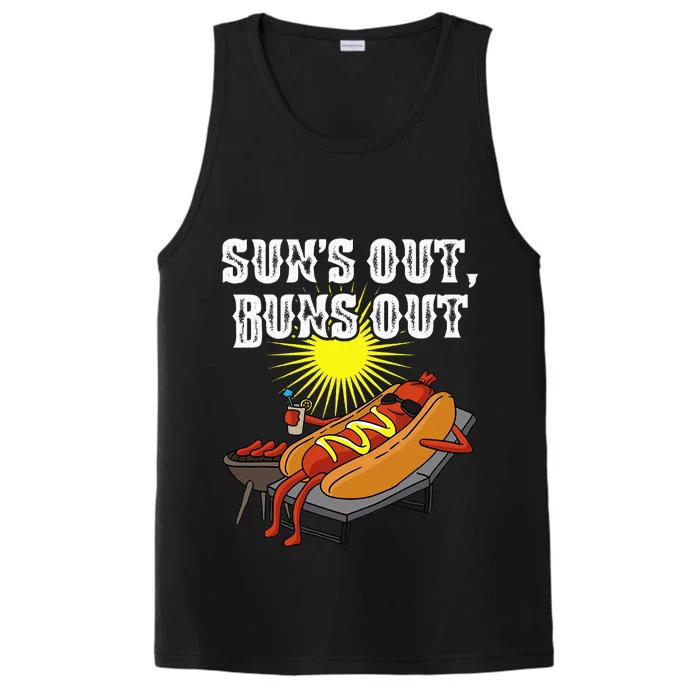 Suns Out Hot Dog Buns Out Funny Sausage Bbq Food Barbecue Performance Tank