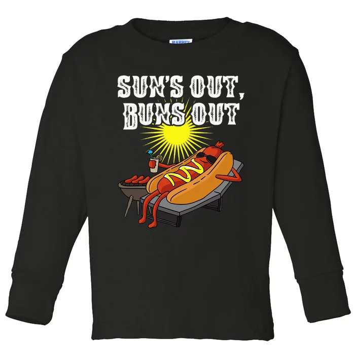 Suns Out Hot Dog Buns Out Funny Sausage Bbq Food Barbecue Toddler Long Sleeve Shirt