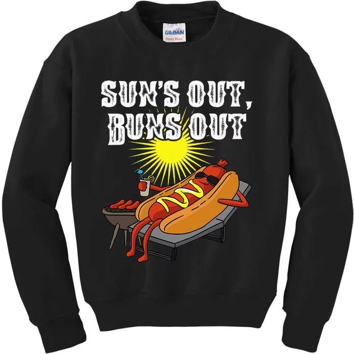 Suns Out Hot Dog Buns Out Funny Sausage Bbq Food Barbecue Kids Sweatshirt