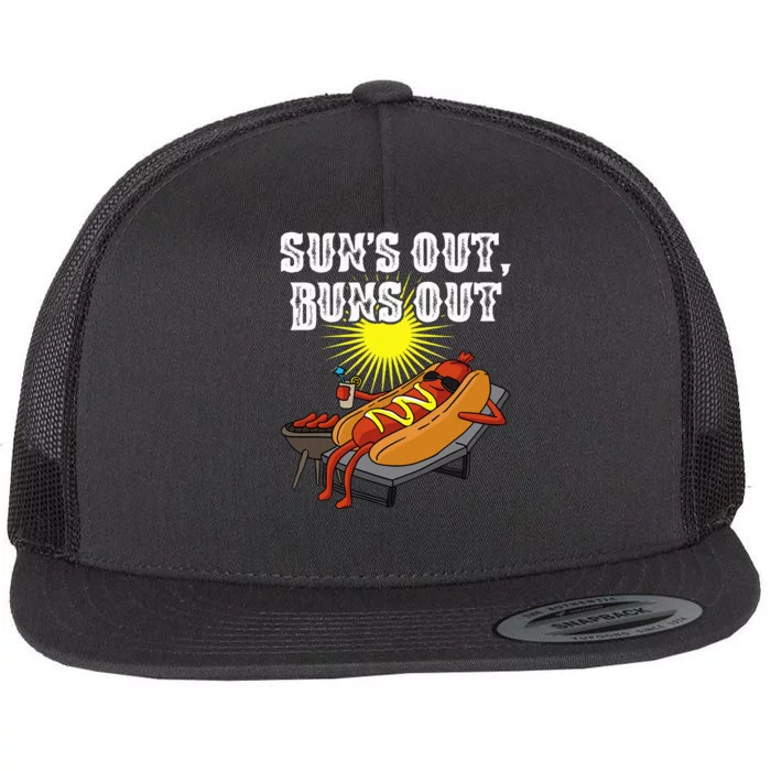 Suns Out Hot Dog Buns Out Funny Sausage Bbq Food Barbecue Flat Bill Trucker Hat