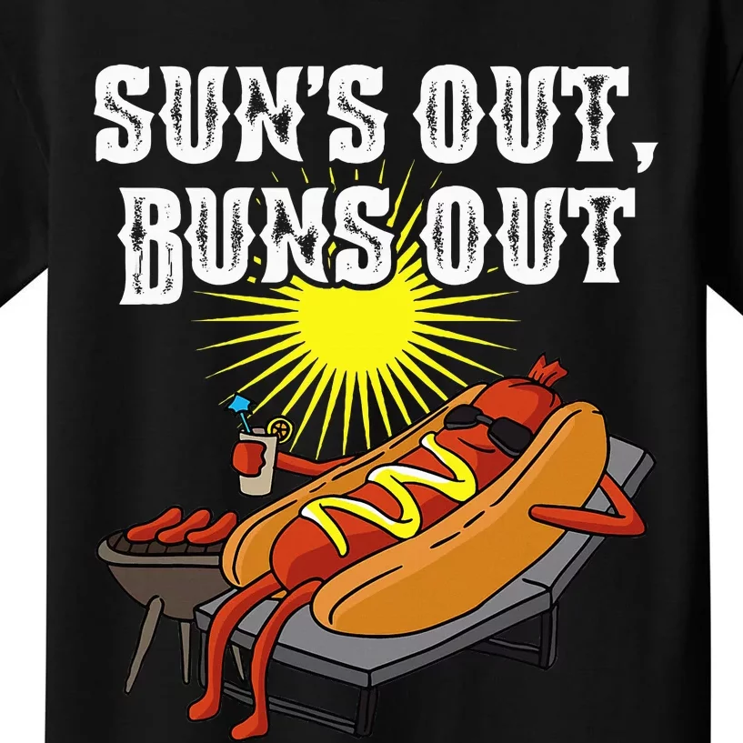 Suns Out Hot Dog Buns Out Funny Sausage Bbq Food Barbecue Kids T-Shirt