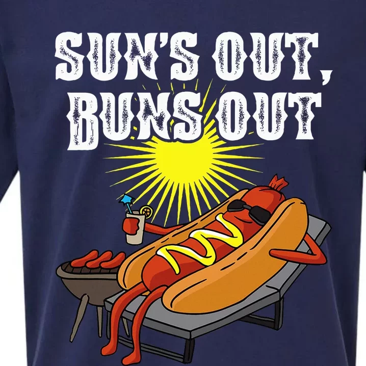 Suns Out Hot Dog Buns Out Funny Sausage Bbq Food Barbecue Sueded Cloud Jersey T-Shirt