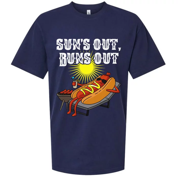 Suns Out Hot Dog Buns Out Funny Sausage Bbq Food Barbecue Sueded Cloud Jersey T-Shirt