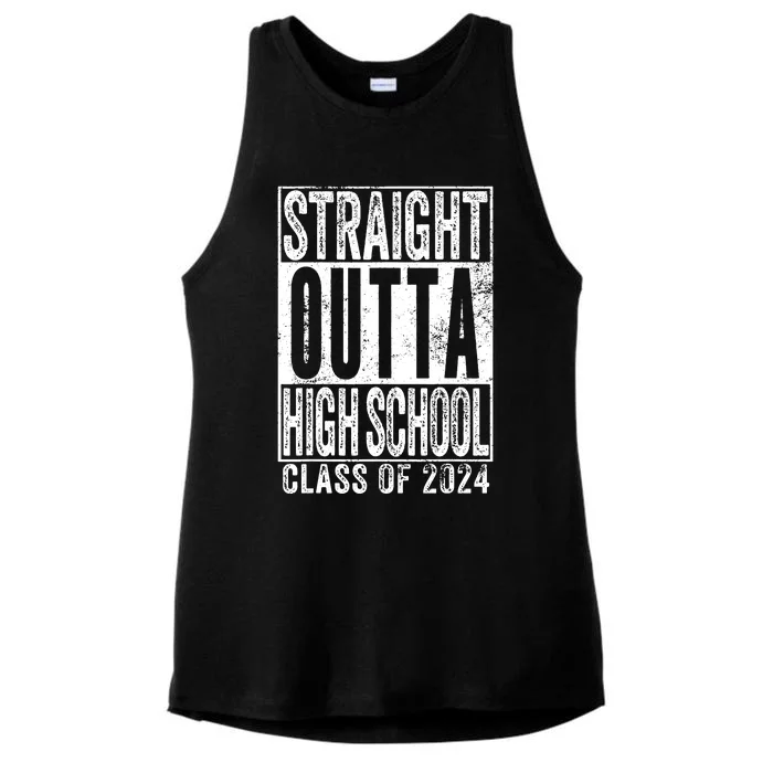 Straight Outta High School Graduation Class Of 2024 Grad Ladies Tri-Blend Wicking Tank