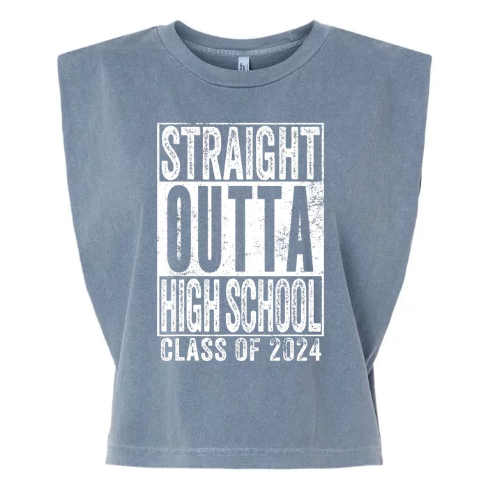 Straight Outta High School Graduation Class Of 2024 Grad Garment-Dyed Women's Muscle Tee