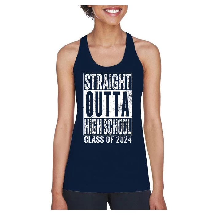 Straight Outta High School Graduation Class Of 2024 Grad Women's Racerback Tank