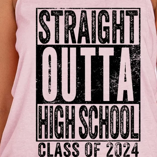 Straight Outta High School Graduation Class Of 2024 Grad Women's Knotted Racerback Tank