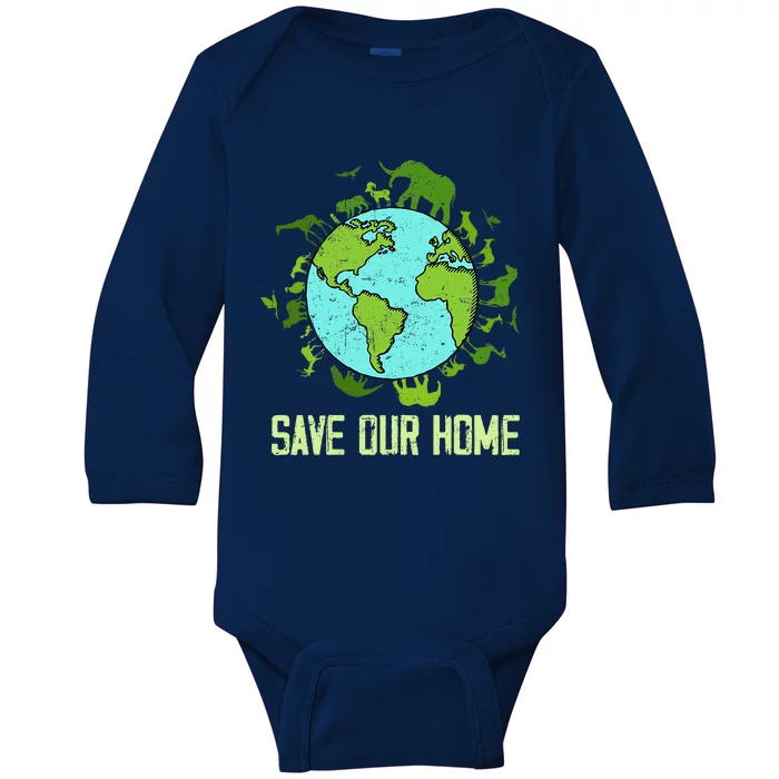 Save Our Home Animals Wildlife Earth Day 2024 Baby Long Sleeve Bodysuit