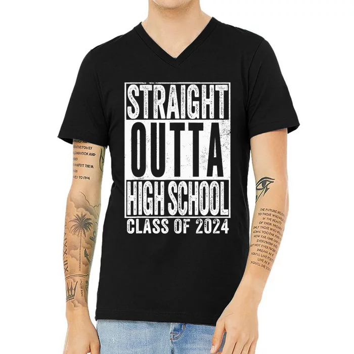 Straight Outta High School Graduation Class Of 2024 Grad V-Neck T-Shirt