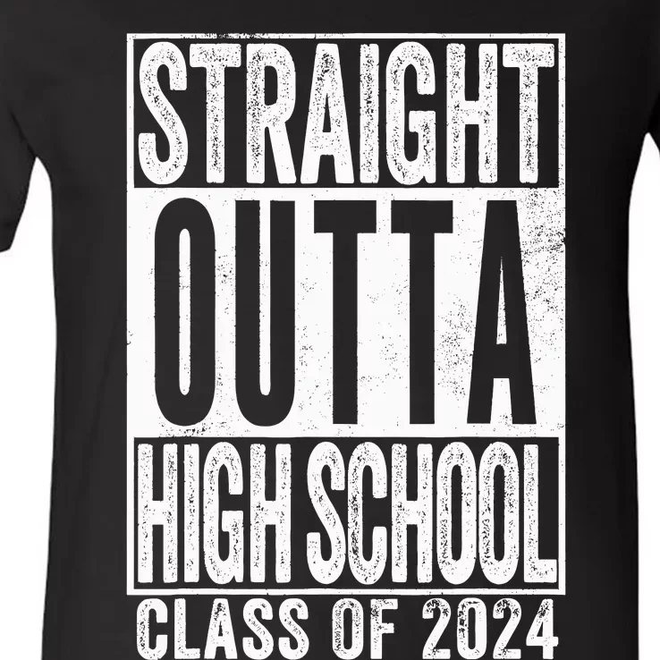 Straight Outta High School Graduation Class Of 2024 Grad V-Neck T-Shirt