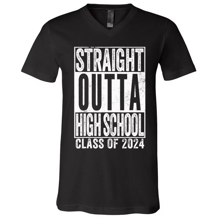 Straight Outta High School Graduation Class Of 2024 Grad V-Neck T-Shirt